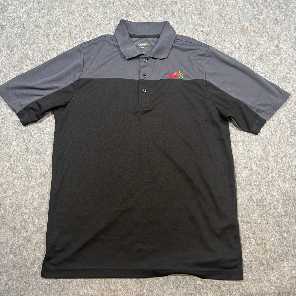 Core365 Polo Shirt‎ Men's Size Medium Black Gray Chilli's Uniform Short Sleeve
